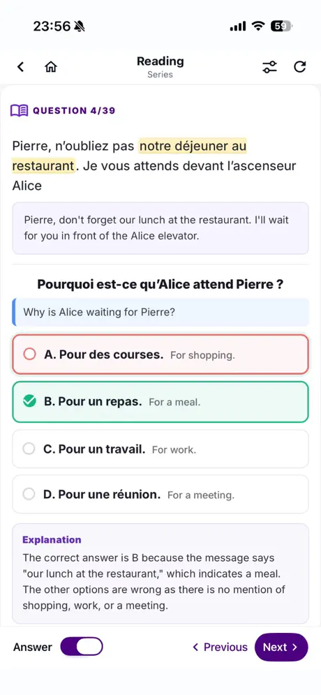 OuiTCF app question screen